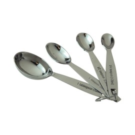 apollo The HOUSEWARES Brand Measuring Spoon Set of 4 Oval, Stainless Steel, Stackable, Perfect for Baking, for Wet and Dry Ingredients