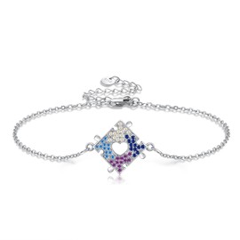 VENACOLY Autism Awareness Bracelet Puzzle Piece Bracelet Made of Sterling Silver Autism Jewellery for Women and Adults, Sterling Silver, No Gemstone