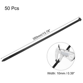 MECCANIXITY Cable Zip Ties 3/8 Inch, 50 Pcs 14 Inch Metal Tooth Self-locking Wire Ties for Cord Management Indoor Outdoor, Tensile Strength 120 lbs, Black