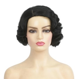Kaneles Short Black Finger Wave Wigs for Women 1920s Side Part Natural Wig Synthetic Heat Resistant Hair Wig for Vintage Daily Party(Black)