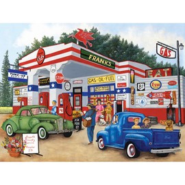 Bits and Pieces – Jigsaw Puzzle for Adults – Frank's Friendly Service - Americana Summer Jigsaw Puzzle by Kay Lamb Shannon, Puzzle Size: 18" x 24" (300 Pieces Frank's Friendly Service)