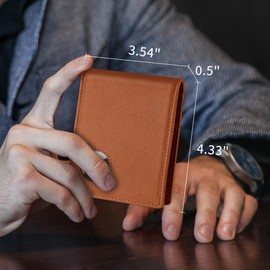 SOMOVI AirTag Wallet - Genuine Leather RFID Blocking Wallet with AirTag Holder - Bifold Air Tag Wallets for Men - 2 ID Window 13 Cards Gift Box (AirTag Not Included) (Caramel)