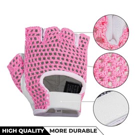 Gel Padded Leather Gym Gloves Pink MESH Fitness Cycling Weight Lifting All Sports Wheelchair -024 (X-Large)