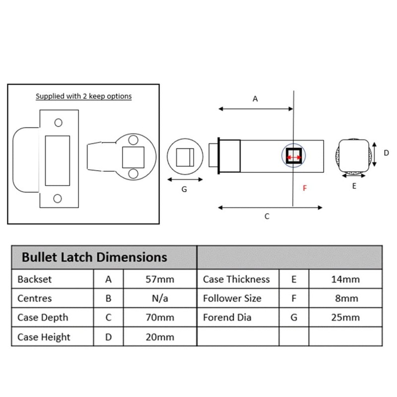 HANDLEZONE® 76mm Passage Bullet Latch, Round Designer Mortice Latch, Catch