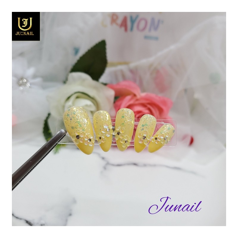 Yellow Flower Handmade Nail Tips⭐ - Long Coffin / 노란꽃