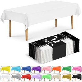 DecorRack 12-Pack Plastic Tablecloths, 54" x 108" Bulk Plastic Table Cover for Birthday Party, Graduation, Wedding, Picnic Celebration Tablecloths (White)