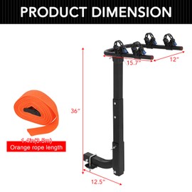 2-Bike Hitch-Mounted Bike Rack, Foldable Steel Frame Bicycle Car Rack with Anti-Rattle Hitch Tightener and Tie Straps, Bike Carrier Rack Hitch for SUVs, Trucks and More