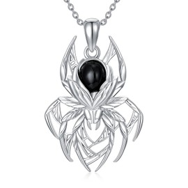 Reaii Natural Black Onyx Spider Necklace for Women 925 Sterling Silver Spider Pendant with Genuine Black Onyx Jewelry Gifts
