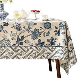 bilin gaier Designer French Linen Rectangle Tablecloth,Blue and White Floral Table Cloth,Wrinkle Free Tablecloths,Decor Table Cover for Kitchen,Dining,Tea Party,Home,Christmas,55"*87"