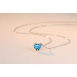 Qings 925 Sterling Silver Birthstone Necklace, Heart-Shaped Solitaire Cubic Zirconia Pendant Necklace, 12 Months Birthstones, Birthday Gift for Women, Girls, Teenagers, Sterling Silver, Birthstone