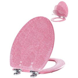 Angol Shiold ELONGATED Pink Toilet Seat Resin Glitter, Slow Close Heavy Duty Acrylic Toilet Seats for Standard Toilets, Easy Installation & Cleaning(19Inch, Pink Glitter, Upgraded hinges)