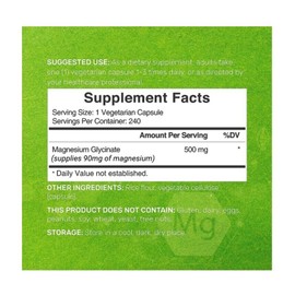 Deal Supplement Magnesium Glycinate 500mg, 240 Veggie Capsules, Chelated for Easy Absorption
