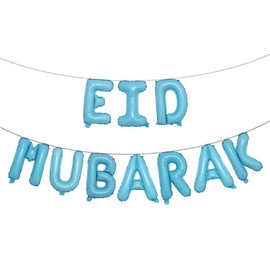 16inch Rose Gold Eid MUBARAK Foil Balloons Party Decoration Supplies Ramadan Decoration Gold EID Balloons For Muslim EID Ballon (EID Light Blue)