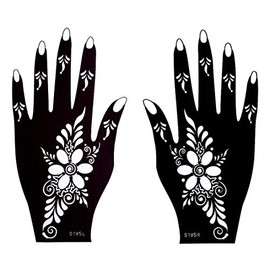 IVANA'S Set of 2 Pieces Henna Stencil Set for Women Girls Hand Finger Body Paint Temporary Tattoo, Black