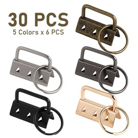 La Llareta Pack of 30 Wristlet Hardware, 32 mm Lanyard Blanks, Clamp Clasp Pendant with Key Ring, Clamp Clasp Pendant for Making Lanyards DIY (5 Colours)