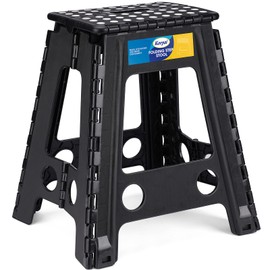 Korpai 18" Folding Step Stool for Adults and Kids Holds Up to 300 lbs,Non-Slip Folding Stools with Portable Handle, Compact Plastic Foldable Step Stool for Bathroom,Bedroom, Kitchen,Black,1PC