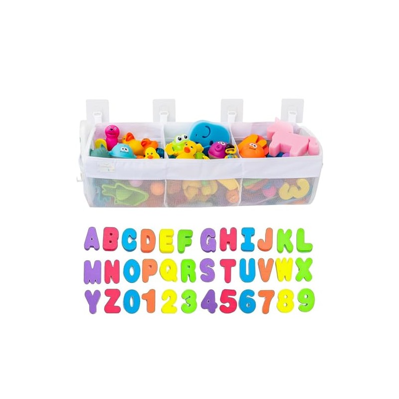 Comfylife Large Bath Toy Organizer with Letters and Numbers –