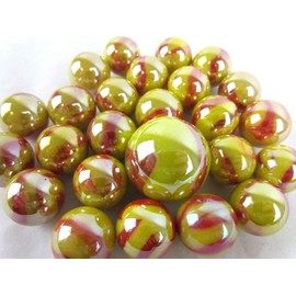 Big Game Toys~25 Glass Marbles Sun Iridescent Yellow/red Swirl Classic Style Game Pack (24 Player, 1 Shooter) Decor/Vase Filler/Aquarium