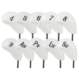 Scott Edward 10pcs Golf Iron Head Covers Set Thick Synthetic PU Leather Headcovers with Embroidered Number Tags Protective Cover Fit Most Brands, White
