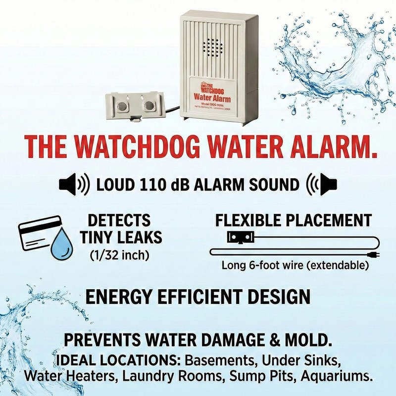 (2) Glentronics Watchdog BWD-HWA Water Sensor Alarm & (2) 9V