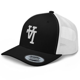 RIVEMUG NG Upside Down LA Embroidered Curved Bill Trucker Hat Mid Crown Adjustable Los Angeles Cap Black/White