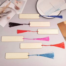 84 Pcs Wooden Blank Bookmarks with String, 42 Pcs Unfinished Craft Bookmark and 42 Pcs Craft Tassels Rectangle Wood Bookmarks for DIY Craft Reading Book Lovers(12x3.2cm/4.72x1.26inch)