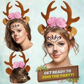 Deer Headband Women's Children Carnival Antlers Headband Tattoo Reindeer Headband Deer Antlers Headband Ladies Girls Deer Antlers Bambi Headband Women's Deer Ears Horns Headpiece Deer Costume Women's
