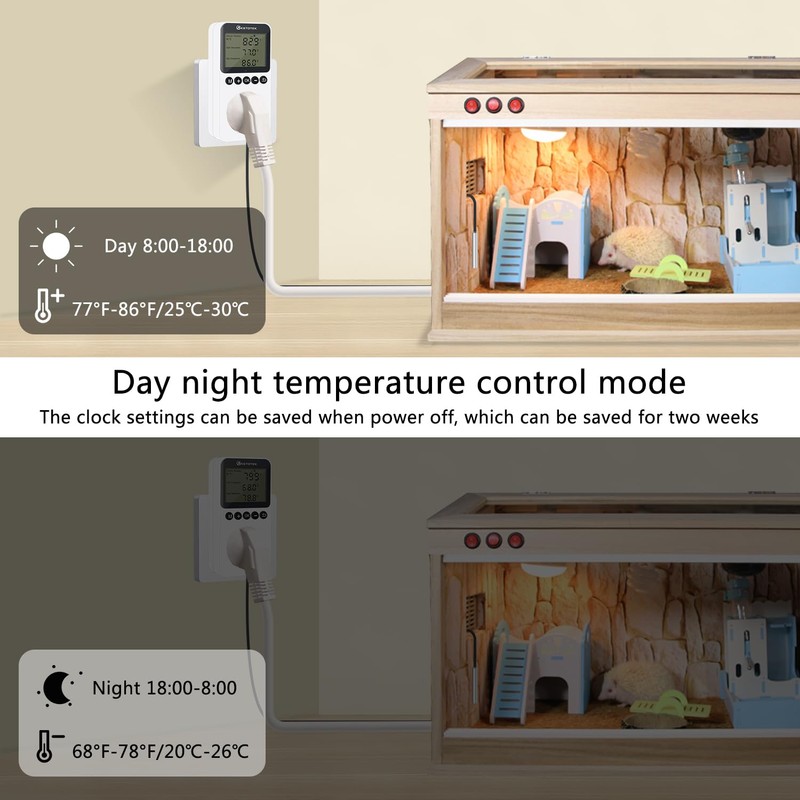 KETOTEK KT3200PRO Digital Temperature Controller Outlet Day Night Thermostat Plug