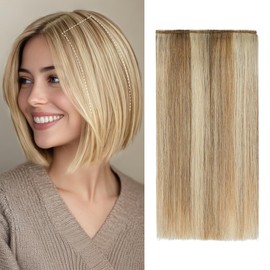 S-noilite Clip in Hair Extensions for Short Hair 100% Real Human Hair 1PCS Balayage Clip in Hairpieces For Women with Add Volume 15g 10Inch-Golden Brown/Bleach Blonde