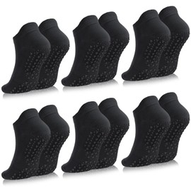 Ultrafun 6 Pairs Grip Pilates Socks for Women Non Slip Yoga Socks for Barre Ballet Barefoot Workout Hospital (US, Alpha, One Size, Regular, Regular, 6Pairs-Black)