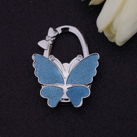 bobauna Colorful Shimmery Butterfly Foldable Purse Handbag Hook Table Hanger Holder (Butterfly bag hanger blue)