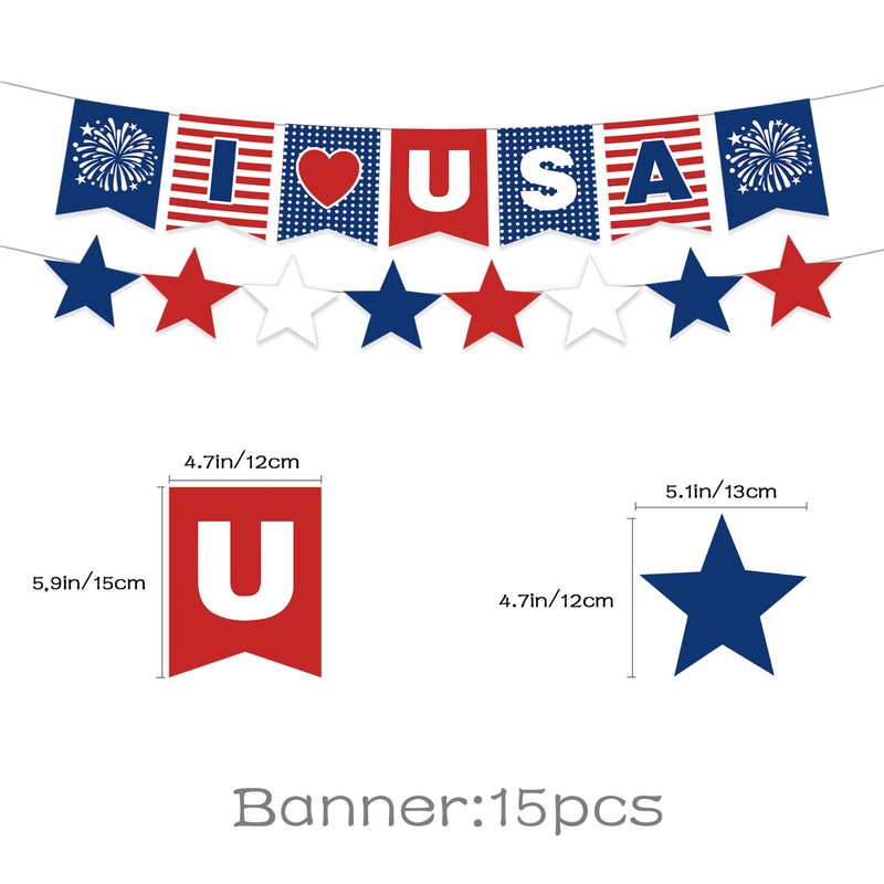 62PCS Patriotic Memorial Day Decorations Set,Red White Blue Paper Fans