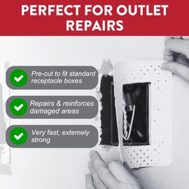 Strait-Flex Drywall Patch – Outlet-Patch for Electrical Box Repairs –Pre-Cut Drywall Repair Solution for Mis-Cuts and Damage Around Receptacles – Fast, Strong, Sandable – Fits Standard Boxes – 5-Pack