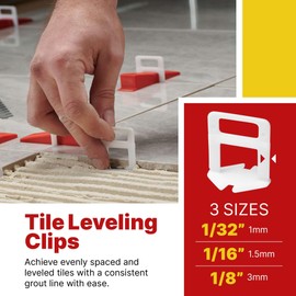 500 Pcs Tile Leveling System Clips with 1/32" (1mm) Clips - Saves Time for Perfect Precise Installation of Ceramic Tiles - Get Professional Results for Your Shower, Bathroom, Backsplash