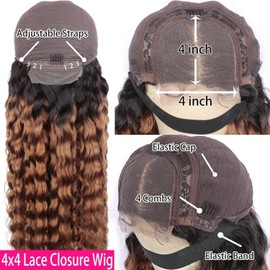 Labamiya Chocolate Curly Human Hair Wig Lace Frontal T Deep Wave Human Hair Wig Pre Plucked Pre Cut Lace Frontal Closure Glueless Wigs Elastic Band 200% Density