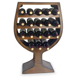 CoTa Global Wine Glass Shaped Wall Mounted Wine Rack - 18 Bottles Freestanding Wooden Wine Holder, Hanging Bottle Rack or Floor Stand, Rustic Wine Storage Shelf Organizer for Wine Bar & Home Décor