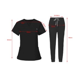 LOVIVER Nursing Uniforms Scrub Set Workwear Nurse Top Pants Work Clothing Women V Neck Scrub Top Nursing Work suits for Cosmetology SPA Pet Groomer, Black L