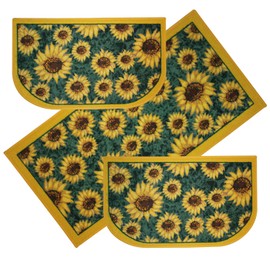 Kashi Home Kitchen Rug, Printed Area Rug, Durable Floor, Door Mat, Farmhouse Non-Slip Carpet Latex Backing Beautiful Design Sunflower 3pc Set (2 18x30 D Shape & 1 20x40)