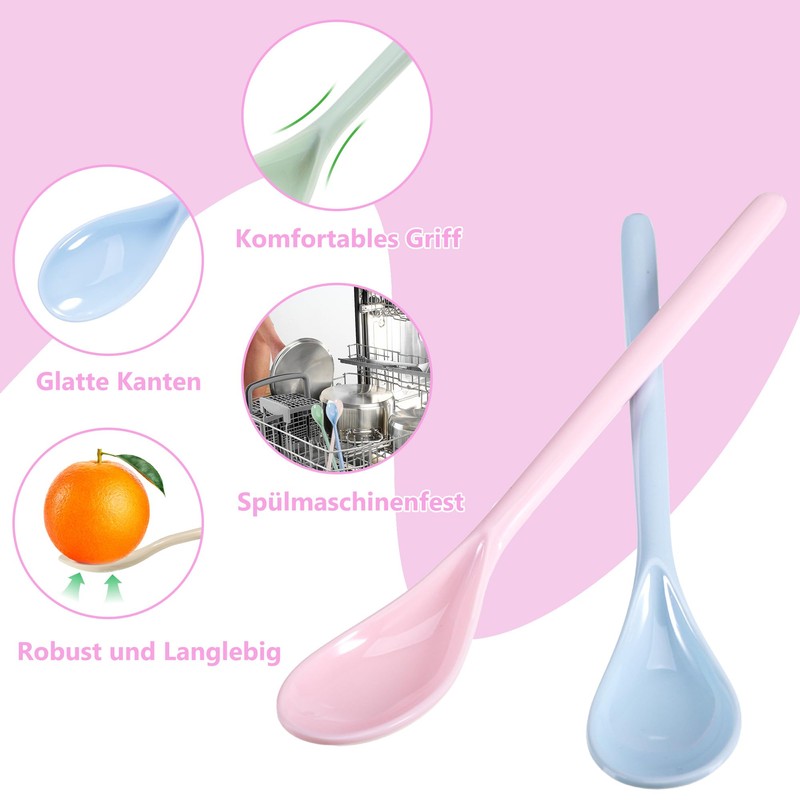 Plastic Spoons, Pack of 6 Colour Plastic Spoons, Long Egg