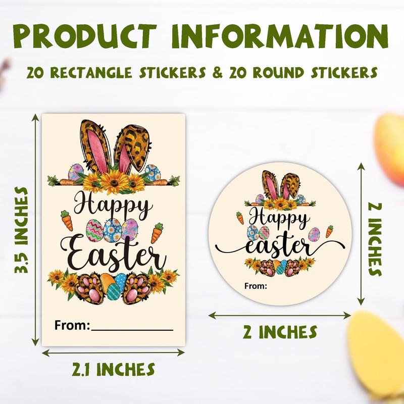 Easter Gift Stickers, Happy Easter Bunny Stickers, 20 Round and