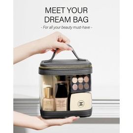 ROWNYEON - Bolsa de maquillaje transparente para artículos de aseo de viaje, estuche transparente con cierre, organizador de maquillaje portátil, bolsa transparente para artículos esenciales con asa,