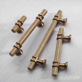 Alzassbg 10 Pack Champagne Bronze Cabinet Pulls, 3-3/4 Inch(96mm) Hole Centers Knurled Cabinet Handles Kitchen Hardware for Cabinets and Drawers AL3087BRG