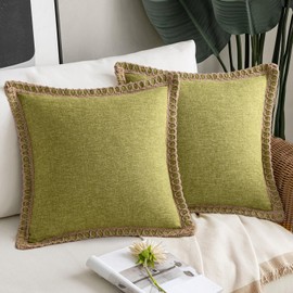 MIULEE Pack of 2 Decorative Linen Pillow Covers Modern Farmhouse Throw Pillow Covers Rustic Burlap Linen Cushion Covers for Sofa Couch Bed Sage Green 18 x 18 inches, 45 x 45 cm