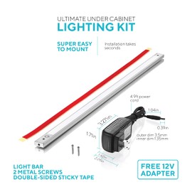 phonar 2-Pack 24 inch Under Cabinet Lighting, Hardwire or Plug in Installation Under Counter Lights for Kitchen Closet, LED Counter Light 4000K Cold Light for Wardrobe(Cold White)