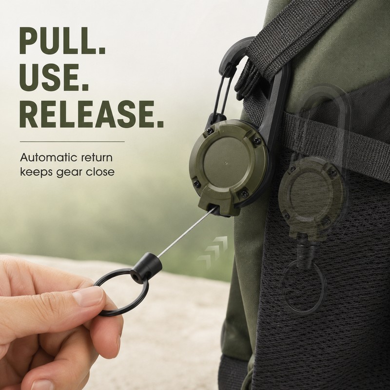 Heavy-Duty Retractable Keychain Carabiner with 23.62-Inch Steel Wire Reel