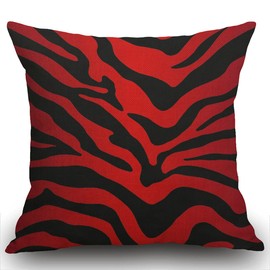 Smooffly Red and Black Zebra Print Stripes Animal Print Cushion Cover Decor Throw Pillow Case 18x18 Inch Square Cotton Linen 45X45CM