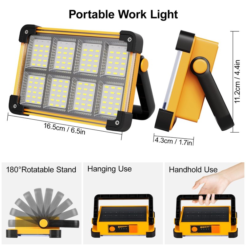 Led Baustrahler Akku Solar Arbeitsleuchte Tragbare, 4 Modi LED Strahler