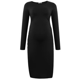 Smallshow Women's Long Sleeve Maternity Dress Ruched Pregnancy Clothes X-Large Black