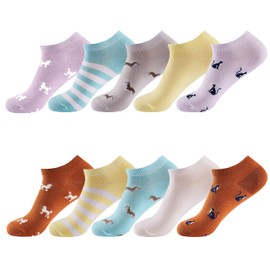 MONFOOT Women's 10 Pairs Fashion Cotton Low Ankle Socks Cat Dog