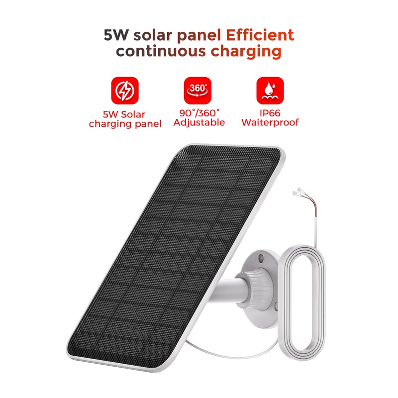 Solar Panel for Ring Doorbell, 5W IP66 Waterproof Solar Panel